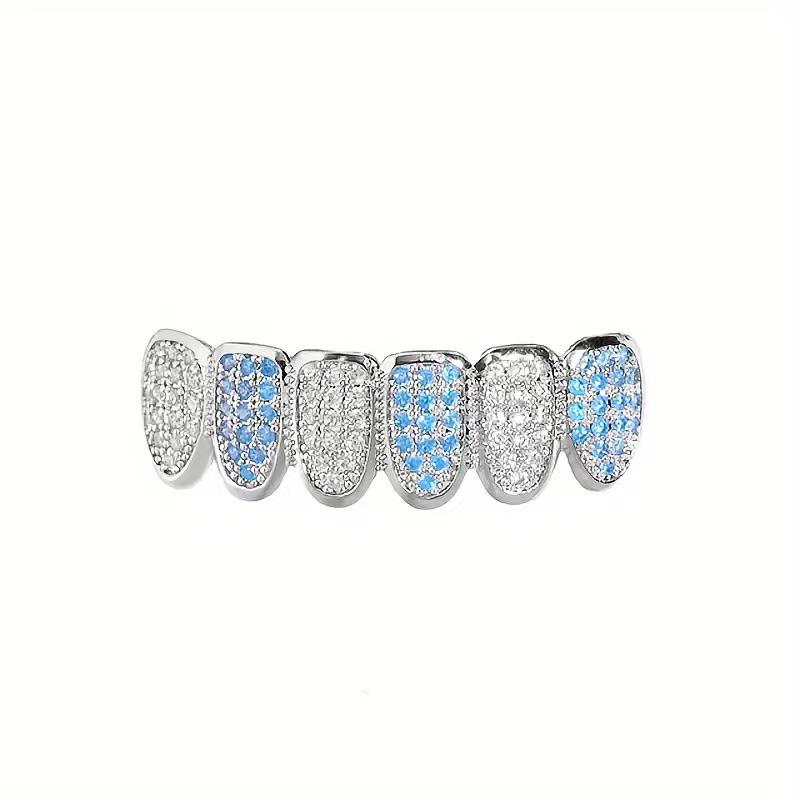Blue & White Zircon Hip Hop Grillz for Halloween Costume - Micro-inlaid Zircon Tooth Jewelry