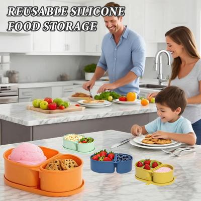 Silicone Microwave Lunch Box with Divided Compartments Foldable Bento Box for Office Travel Food-Grade Leak-Proof BPA-Free Meal Prep Container