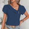 T-shirt da donna estiva con collo inclinato, tinta unita, manica corta