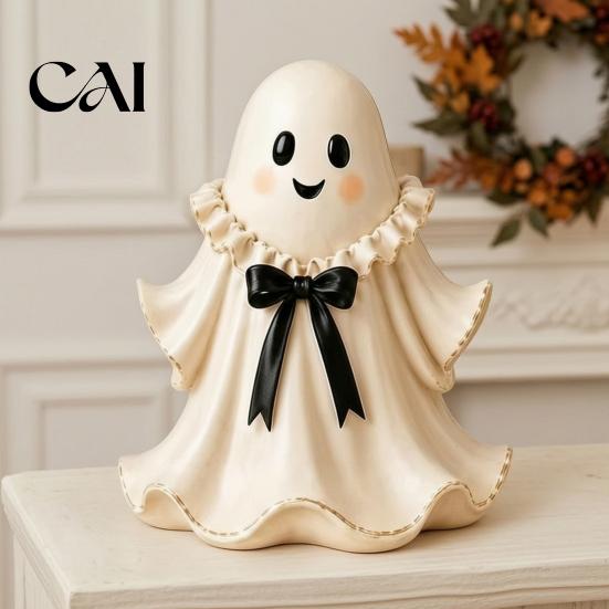 Heilende Halloween-Dekorationen Harz-Geisterfigur mit Weidenkorb, Niedliche Tischplatte Kreative Saisonale Wohnkultur Dekor, Feiertags-Schmuck-Organizer