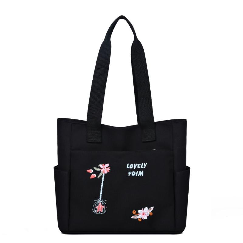 Women Oxford cloth Tote Bag Embroidered Floral Large Capacity Shoulder Bag Zipper Handbag Multi Pocket Casual Shopper Bag
