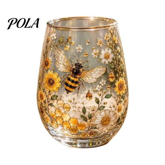 Non-slip Curved Glass Cup, Egg Shape Clear Lead-Free Crystal Enamel Painted Golden Rim Elegant Gilded Vintage Drinking Tumbler, Large Capacity