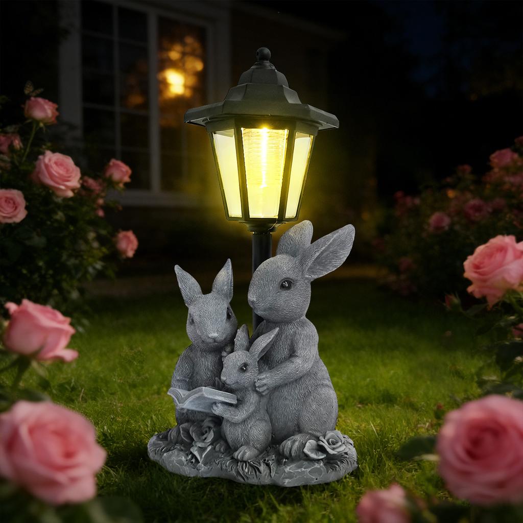 JYL TS/048,Hot Selling Rabbit Family Solar Outdoor Light Resin Statue for Garden Lawn Decorative Night Lamp