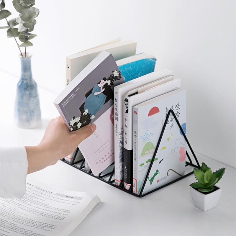 Organizador de Escritorio para Libros Soportalibros Metálico Triangular 9 Compartimentos Soporte para Libros Revistas Ahorro de Espacio Revistero