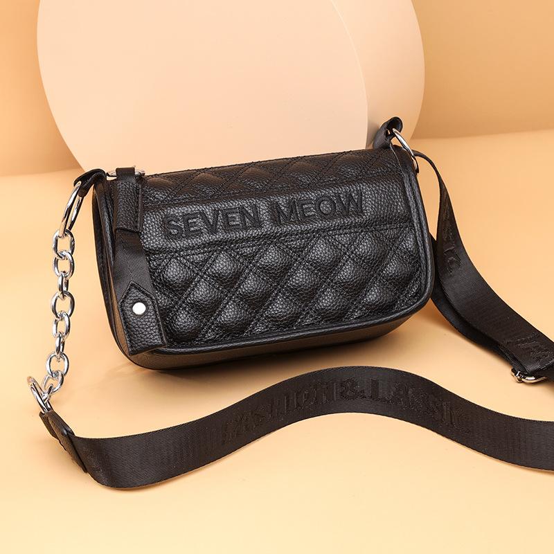 Leather Women's Bags Autumn and Winter New Trendy Fashion Versatile Diamond First Layer Cowhide Shoulder Messenger Bag