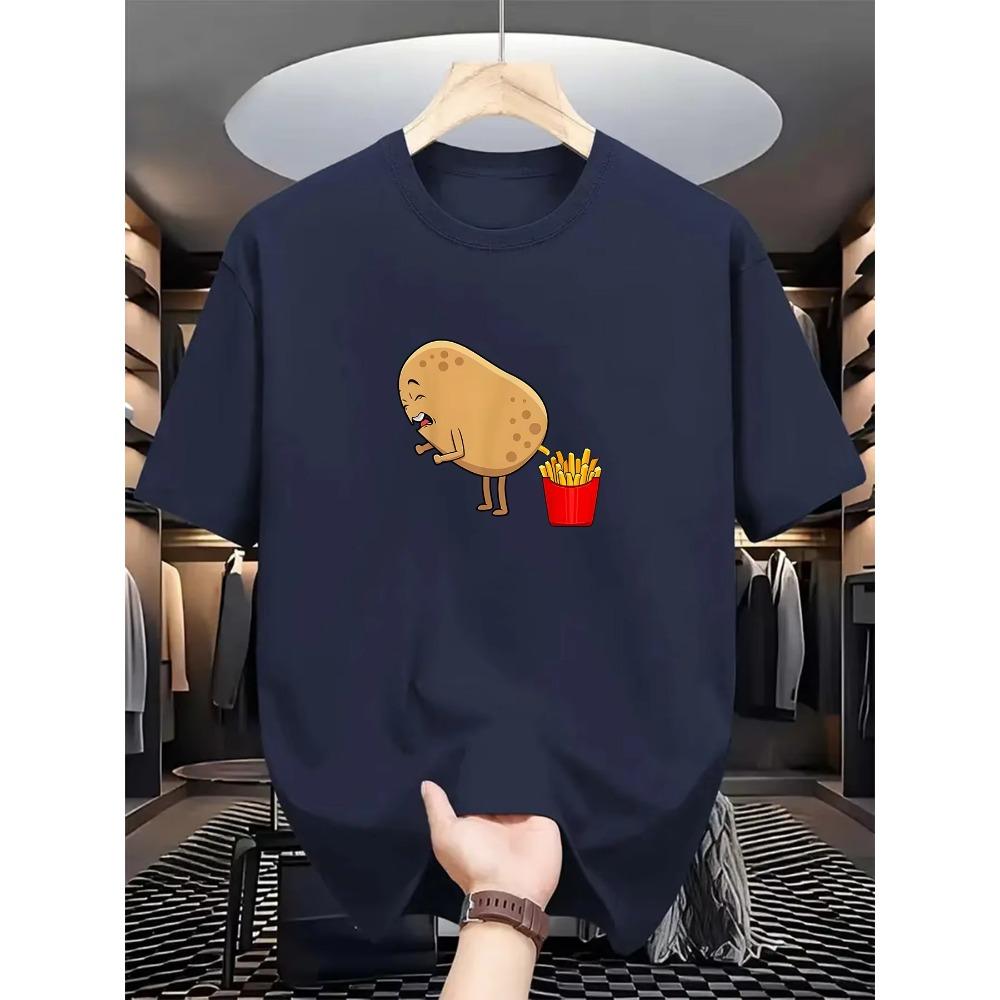 Men'S Women's Casual Crew Neck T-Shirt Polyester Knit Fabric Regular Fit Short Sleeve with Potato To French Fries Graphic