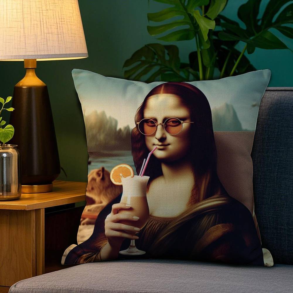 Modern Art Funny Mona Lisa Pillow Case Plush Fabric Soft Double Sided Print Sofa Cushion Cover Throw Pillow Covers