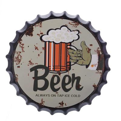 Decorative Metal Bottle Caps Wall Sign Plates - 14X14 Inches – Beer-Always-On-Tap | Metal Wall Hanging Bottle Cap for Home, Farmhouse, Bar & Cafe