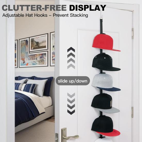 Door Hat Rack Two-Way Hanging Caps with Display Hooks Hanger Bedroom Entrance Garage Doors Baseball Caps Storage Organizer Hanger Rack