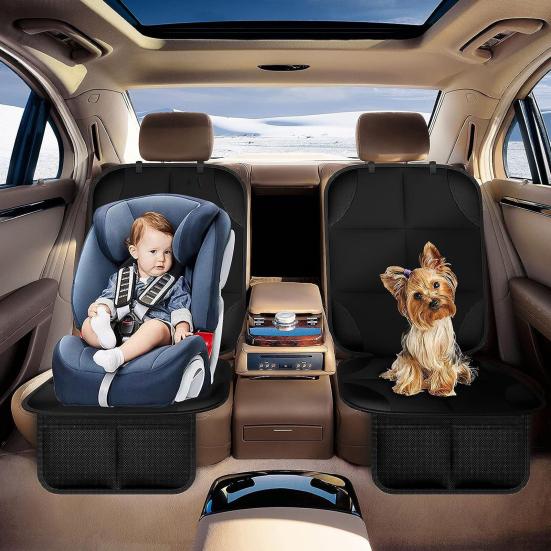 Child Car Seat Protector with Mesh Pocket Non-Slip Backing Waterproof Stain Resistant Thick Padding Baby Car Seat Cover