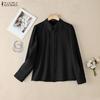 ZANZEA Women Casual Lace Splice Collar Long Sleeve Blouse
