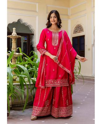 Women Designer Party Wear Salwar Suit Palazzo Set Indian Bollywood Chinon Silk Salwar Kameez