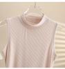 Women's Sleeveless Semi-High Neck Slim Cotton Vest - Solid Color Summer Top