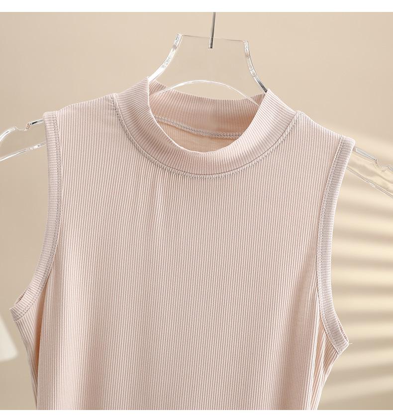 Women's Sleeveless Semi-High Neck Slim Cotton Vest - Solid Color Summer Top