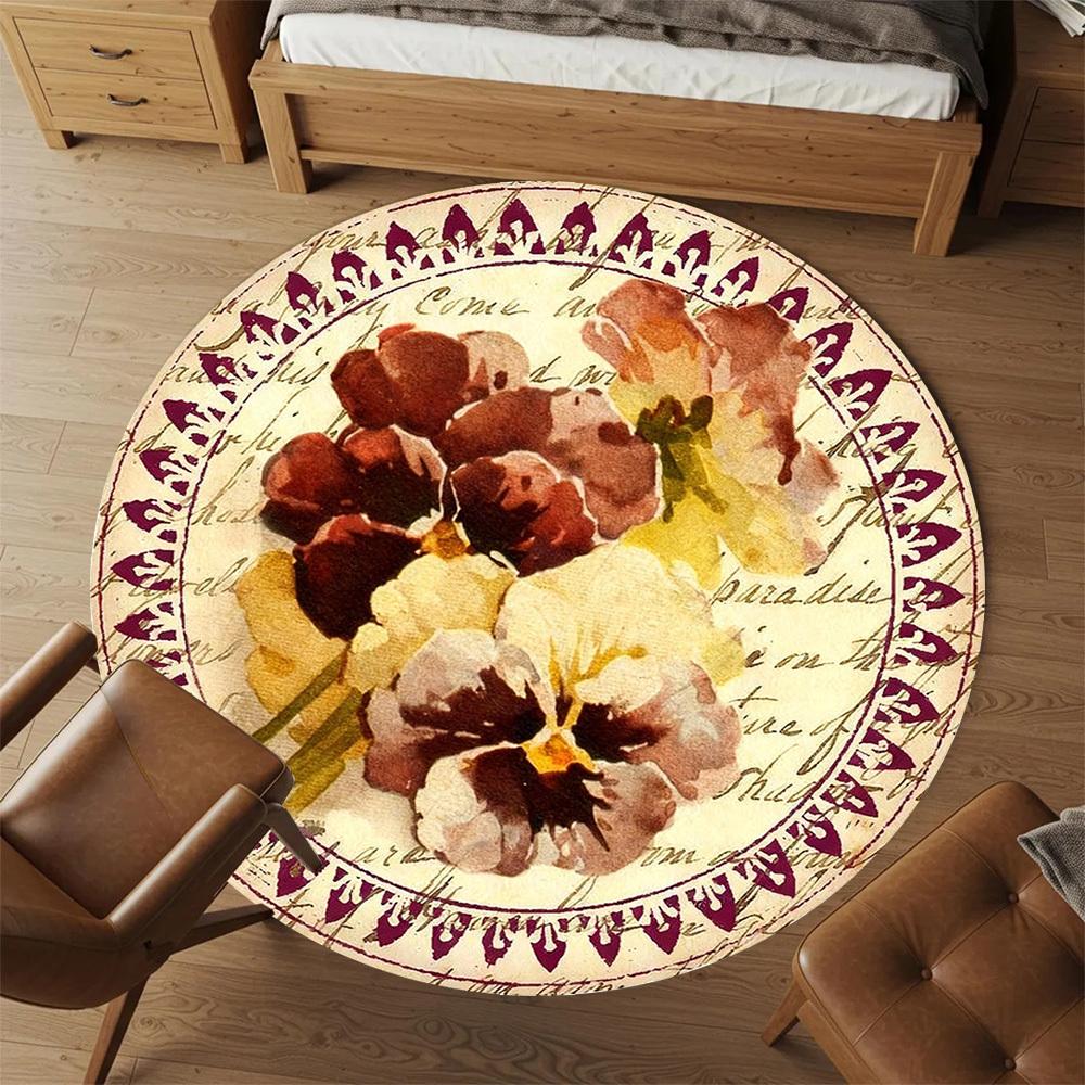1pc Floral Pattern Round Chair mat office Area Rug - Non-Slip, Floor Mat for Office, Bedroom, Ideal home decor gift c0112105