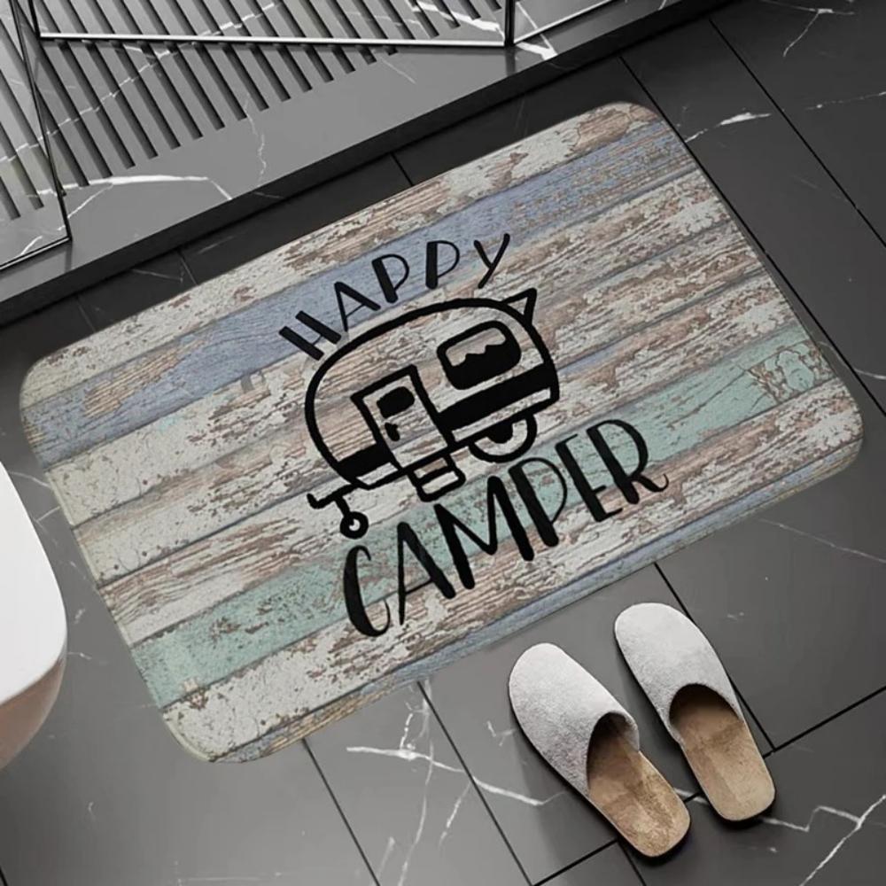 Joyful Camping Car Design Door Mat Cartoon Style NonSlip Entrance Rug for Living Room Bedroom Nursery Garden Balcony Sunroom