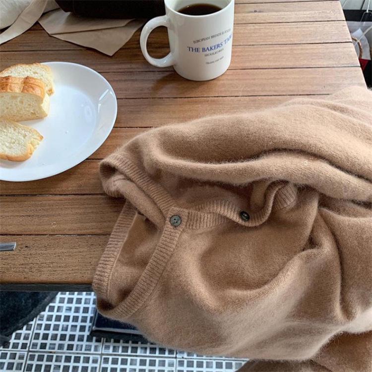 2026 Spring/Autumn Women's Korean Style 100% Pure Wool Cardigan - Round Neck, Thin Cashmere Knit Sweater Coat