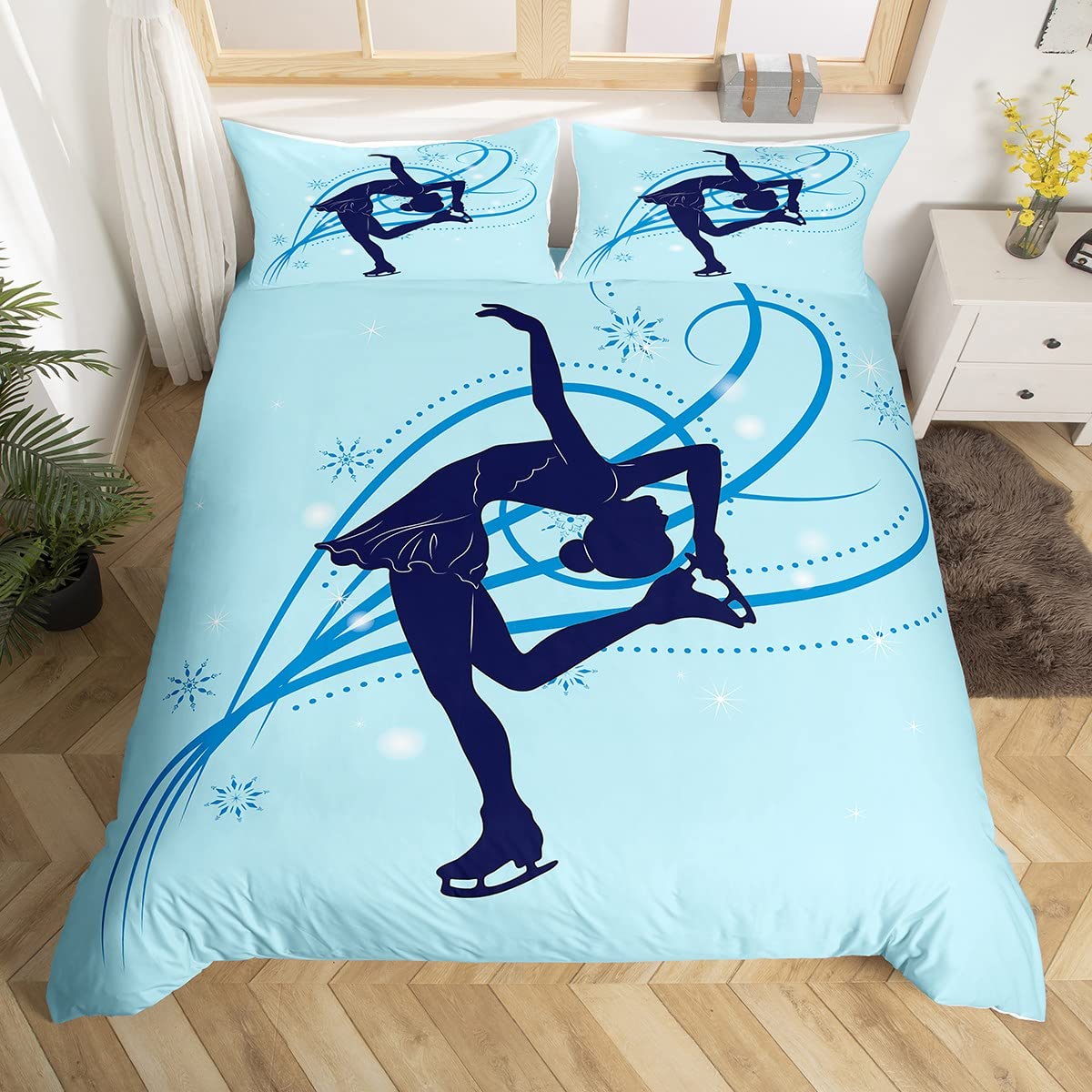 

Ice Skating Duvet Cover Set For Kids Teens Queen Size Lightweight Down Quilt Covers 2 Pillowcases 1 Comforter Cover No Comforter EU Single(135x200cm)