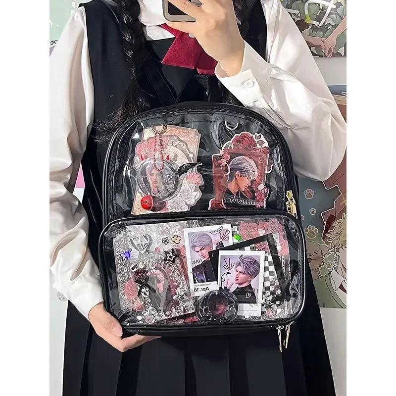 Mochila Trasparente ad Alta Capacità Zaino Y2K Ita Borsa Casual con Zip Giovanile Zaini Base Donna Borse per Donna