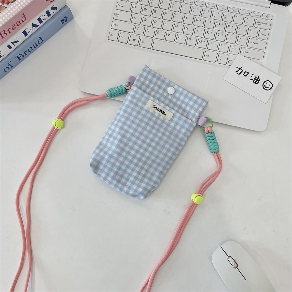 Grid Style, Mobile Phone Bag, Miscellaneous Storage Bag, Walking Key Change Card Bag, Hand-held Small Cloth Bag, Mobile Phone Bag