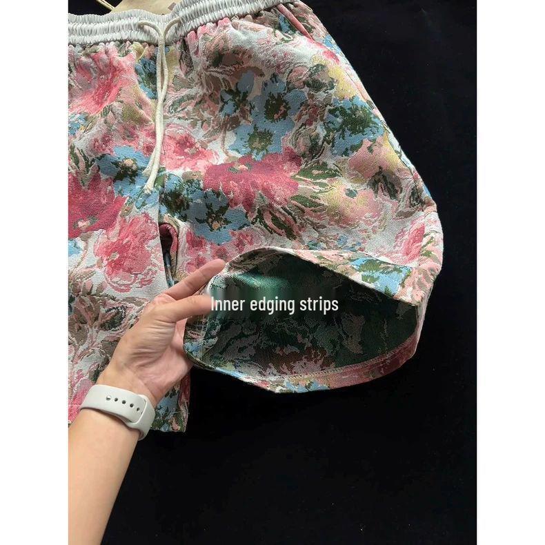 Men's Retro Floral Tie-Dye Mid-Length Summer Beach Shorts