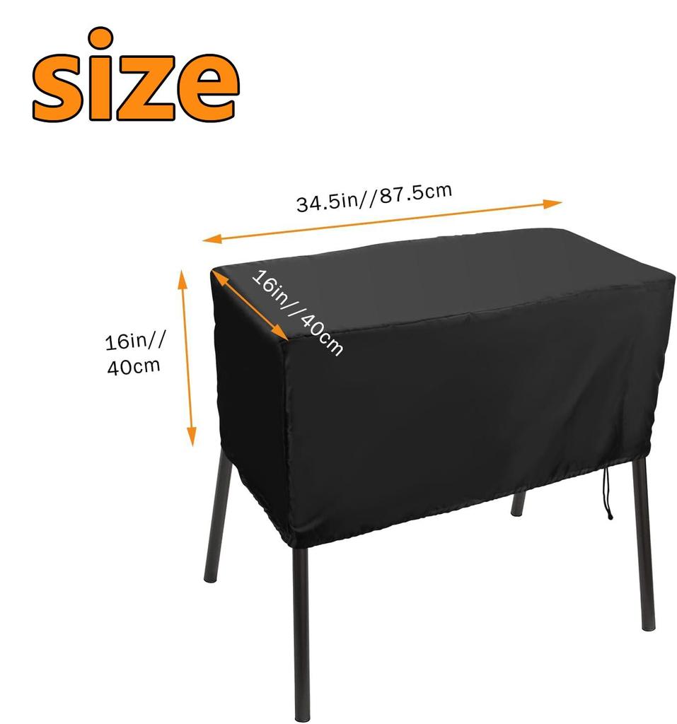 Black Silver Patio Cover for Burner Cover Stove Waterproof Cover 34.5 X 16 X 16 Inches
