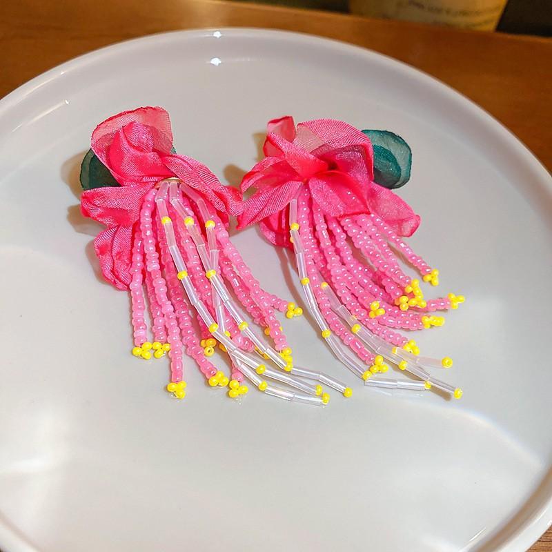 Silver Needle Sweet Flower Butterfly Pearl Tassel Earrings Trend Stud Earrings Temperament Earrings Women