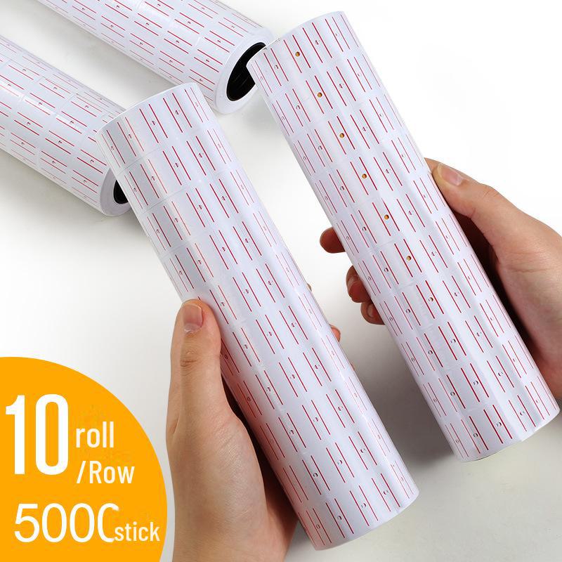 Fluorescent Single Row Price Tag Paper - 10 Rolls for Supermarket.