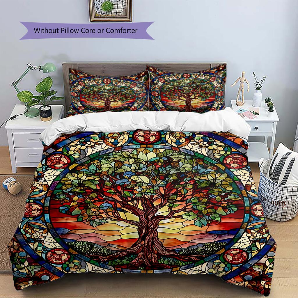 Tree of Life Pattern Bedding Quilt Set Quilt Cover Pillowcase Home Decoration Gift (1 * Duvet Cover + 2 * Pillowcase, Without Core)