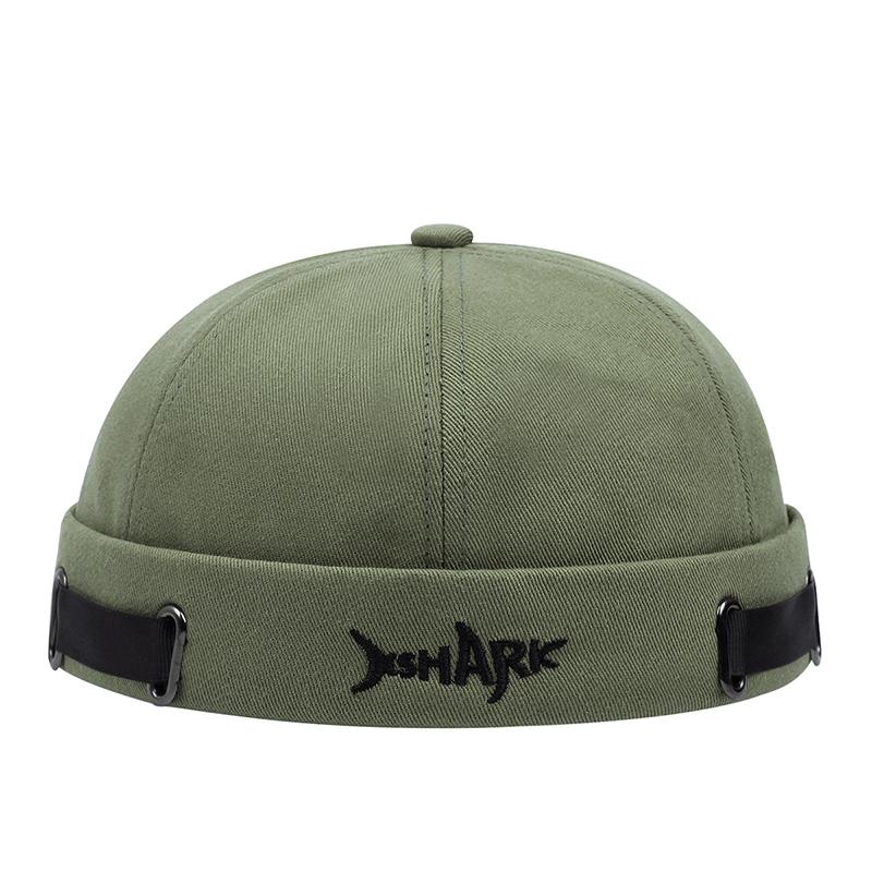 Винтажная шляпа-купол, унисекс, шапка-бини без полей, вышивка акулы, однотонная, трендовая докерская шапка, регулируемая зимняя шапка, шапка-боннет, бини зелёный