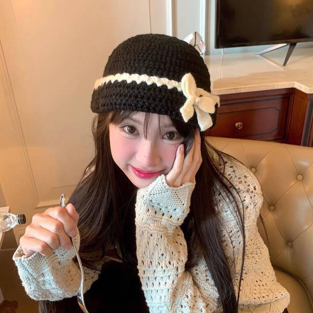 Handmade Crochet Flower Knitted Hat Hollow Out Bowknot Beanies Hat Casual Flower Weave Cap  Outdoor