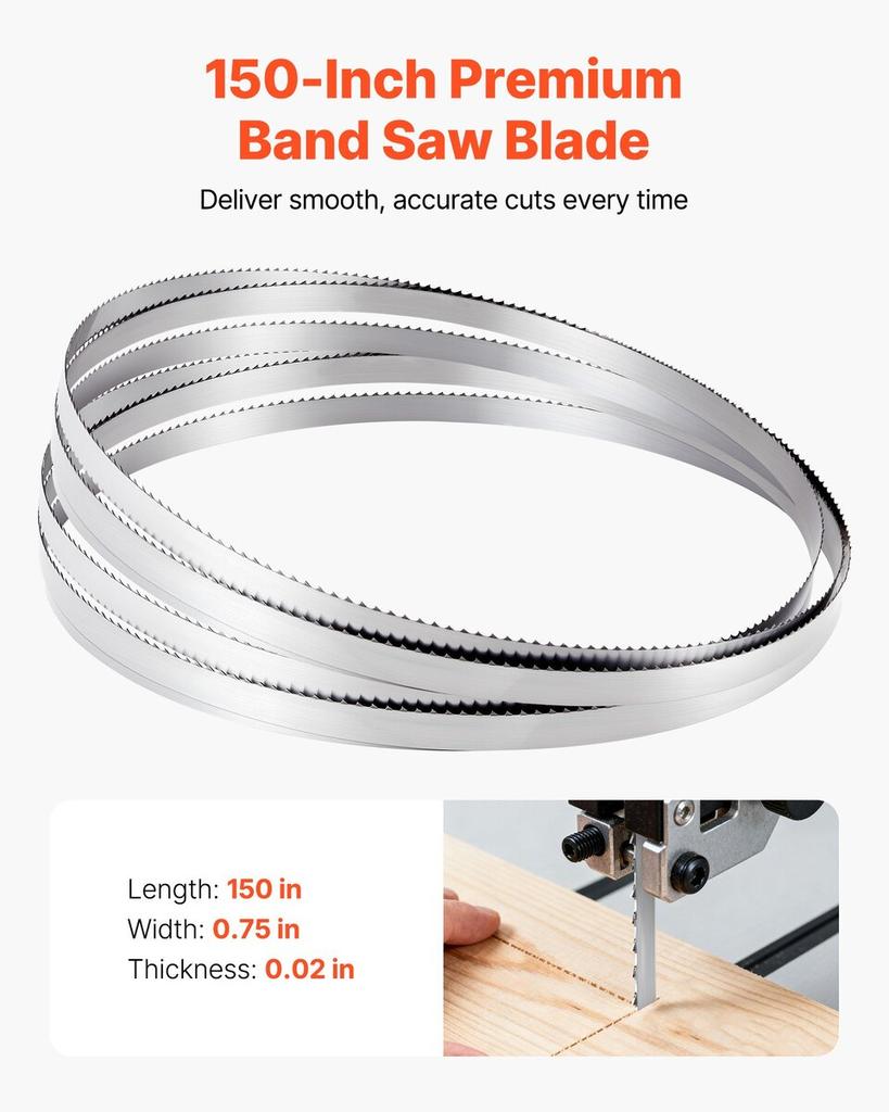 Bandsaw Blade, 3810 Mm Length, 4 TPI Band Saw Blade with 18 HRC Hardened Sharp Teeth, SK5 High-Strength Carbon Steel, 19 Mm Width, Replacement for