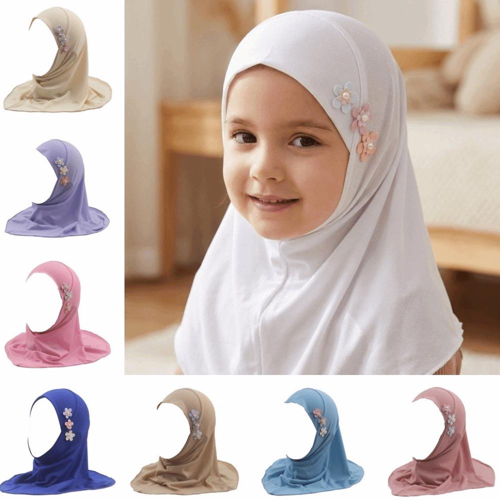 with Floral Ornament Crystal Linen Headscarf Soft Head Cover Beautiful Head Wrap Turban Children