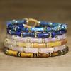 Blue Impression Jasper Tube Bead Bracelet – Gold Accent Adjustable Boho Jewelry, Protection Luck Gift for Women