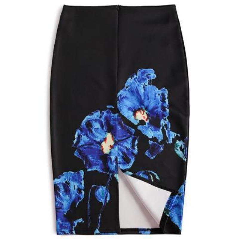 Summer Cartoon Print Elegant Pencil Skirt Women Bodycon High Waist Knee Length Skirt Female