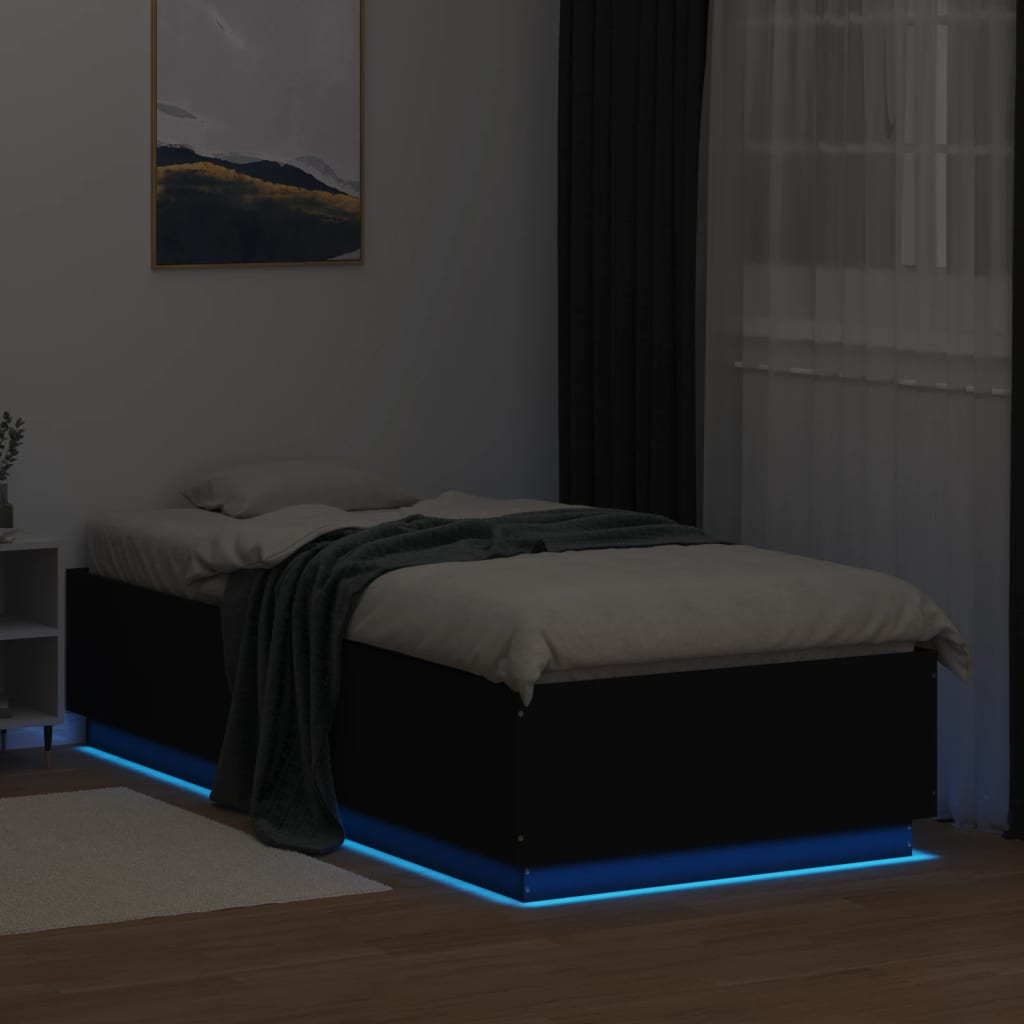 Vidaxl Rama Łóżka Z Led, Czarna, 100X200 Cm, Materiał Drewnopochodny