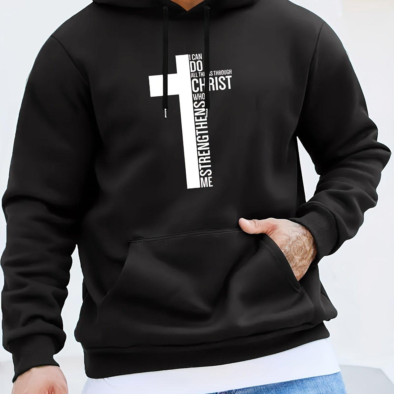 

Men s 2025 Creative Black & White Cross Pattern Hoodie with Curved Hood L чёрный