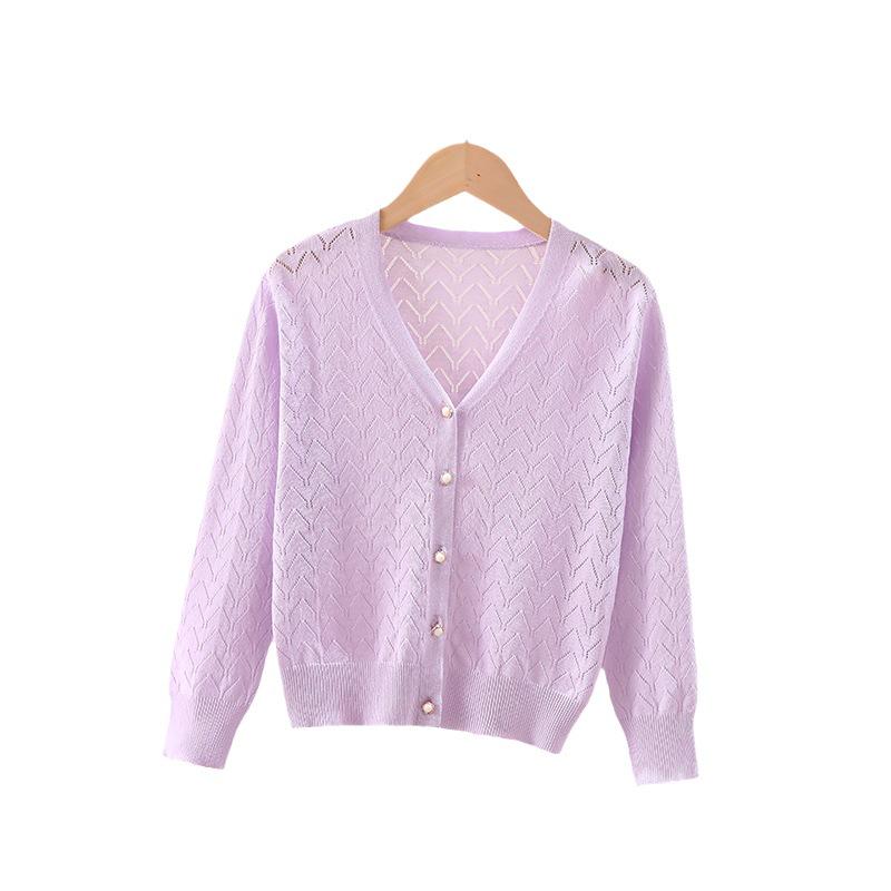 Korean Style Girls' Long Sleeve Knit Cardigan with Sun Protection - Summer 2023