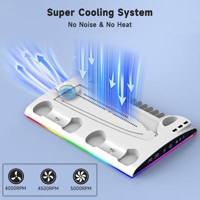 Charging Stand for PS5, Multifunctional LED Cooling Stand with Charging Station, 2 Controllers for PS5&PS5 SLIM Console TP5-3570