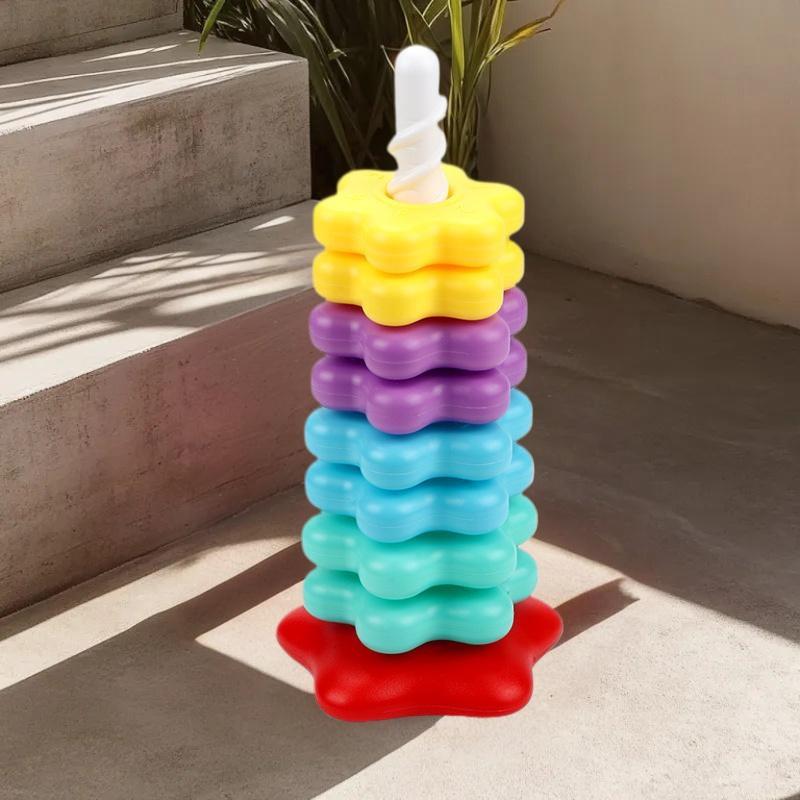 Jeu de Tour Montessori pour Bébé; Puzzle Arc-en-ciel à Tourner et Empiler; Développement des habiletés motrices; Cadeau pour enfants