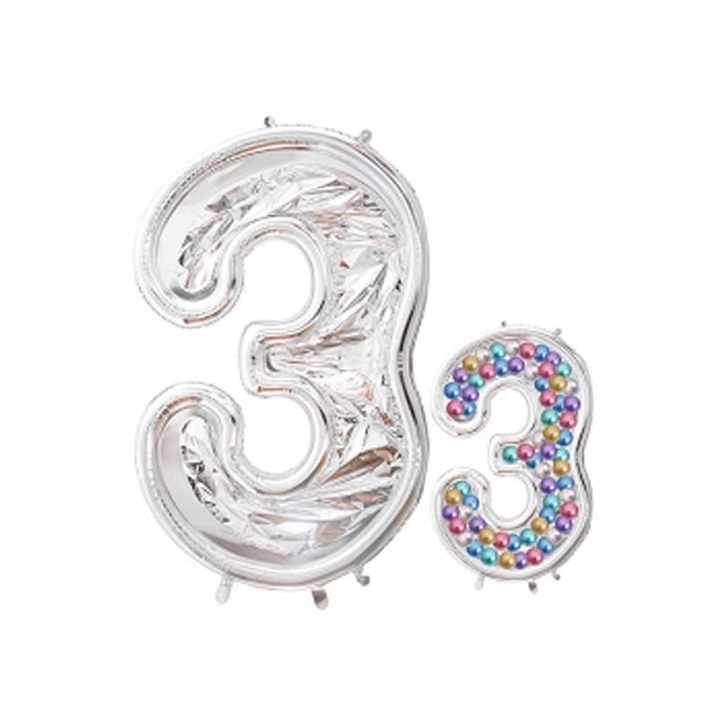 0-9 Number Number Balloon Stand 3D Silver Giant Size Digital Balloon Frame 65 Inch Aluminum Film Mosaic Balloon Party