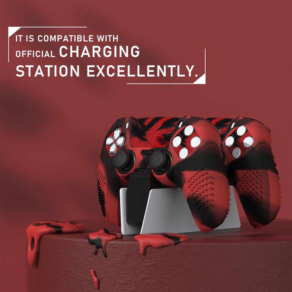 Protective Cover for PlayVital Ps5 Improved Silicone Cover Compatible with Charging 12 Thumb Grip Caps and 4 Stickers 3D Stud and Shockproof