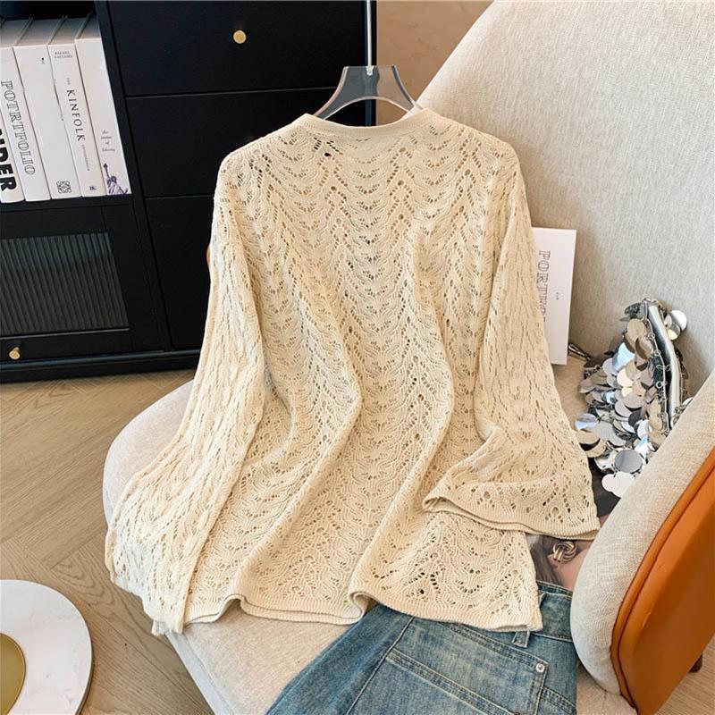 T-shirty Topy Damskie Bawełna Dzianina Szkieletowa Topy Oversize Wygodne Elastyczne Długi Rękaw T-shirt Jednolity Kolor Luźny Bluzon Okrycie Wierzchnie Luźne Topy