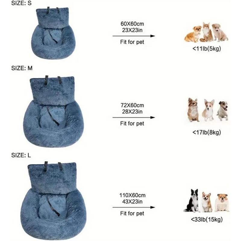 Plush Pet Car Seat Bed For Large Medium Dogs Washable Dog Booster Pet Car Seat Cushion Detachable Back Seat Pet Traveling Bed