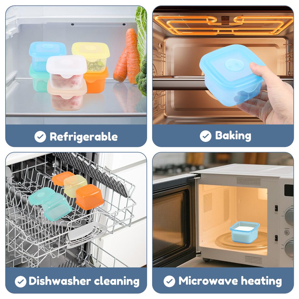 6Pcs 230ML Snack Container Silicone Salad Dressing Sauce Container 6 Color Reusable Mini Food Snack Box for Travel Office Picnic