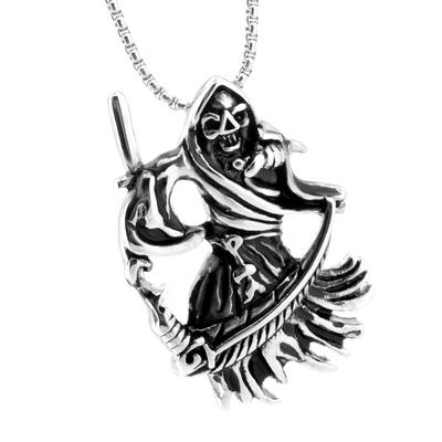 Collana Religiosa Vintage Morte Mietitrice Falce Acciaio Inossidabile Fuso Pendente Stile Uomo Gioielli in Acciaio al Titanio