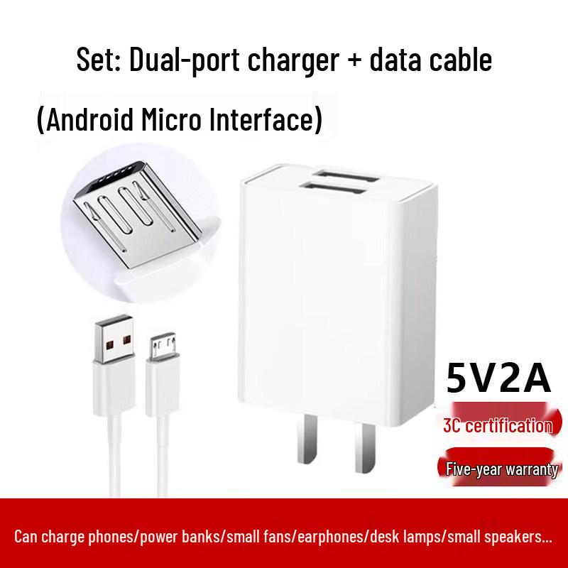 Universal Fast Charge 5V2A/5V1A USB Charger Head for Android & Type-C Devices