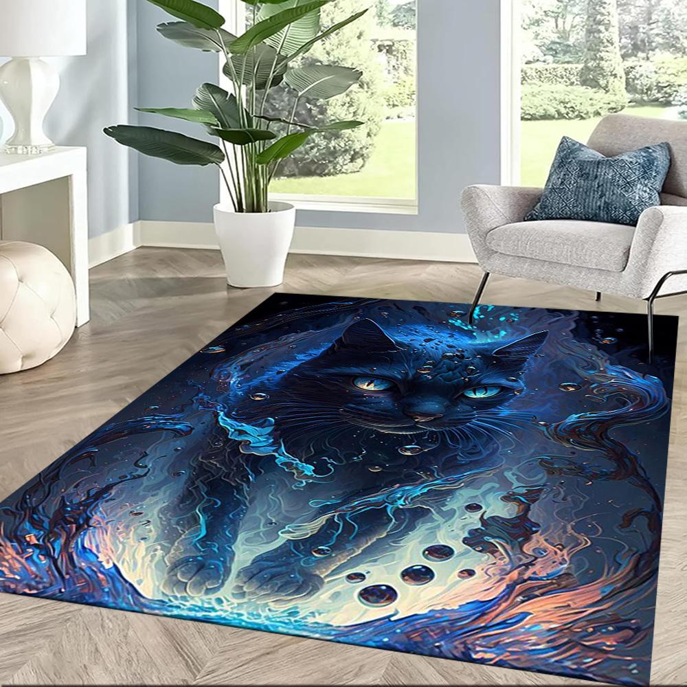 Black Cat In Stained Glass Floor Mats for Living Room, Bedroom and Room Decoration Are Suitable for Gifts.