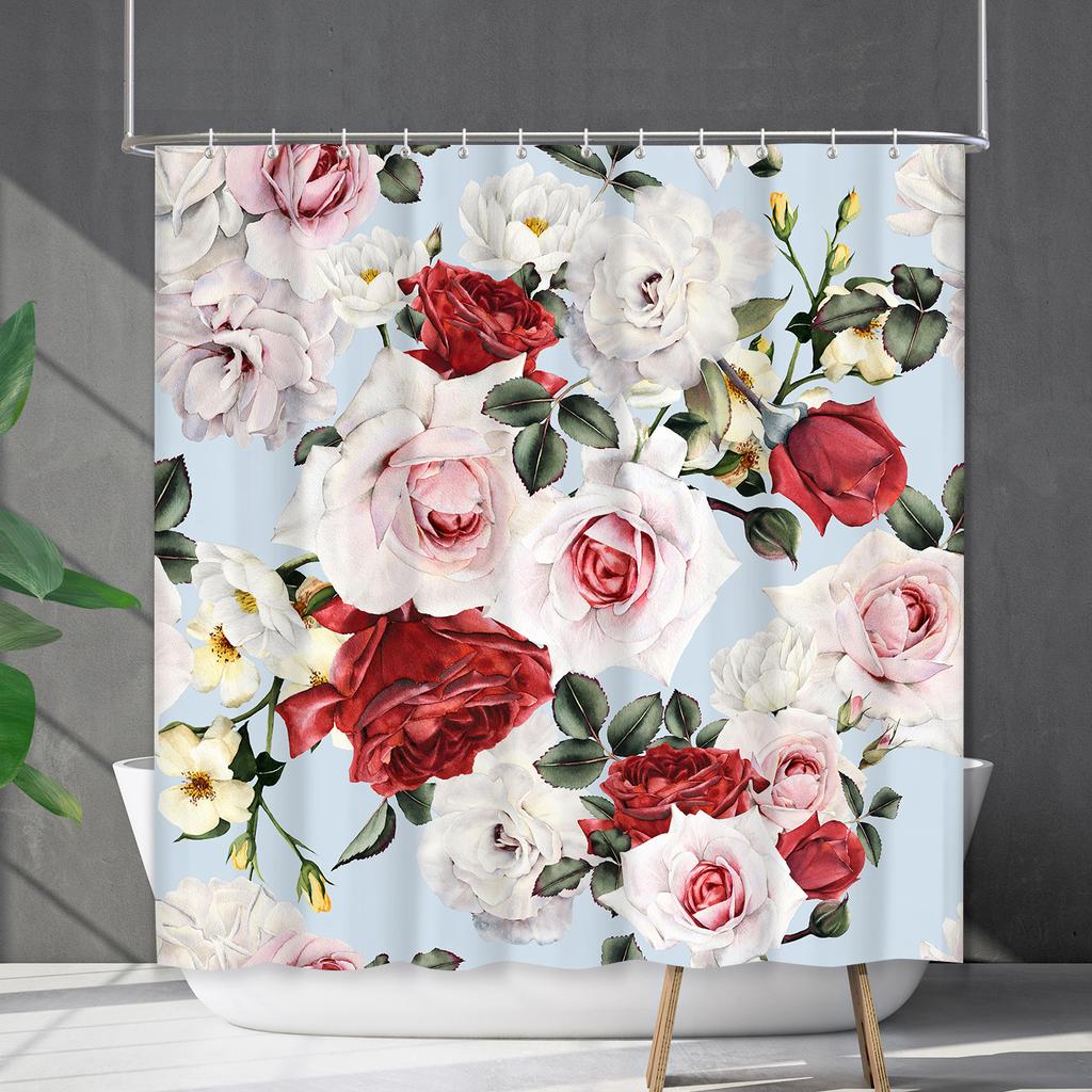 Shower Curtain Waterproof And Mildew-Proof 3D Digital Printing Plant Flower Plant Shower Curtain Bathroom Partition