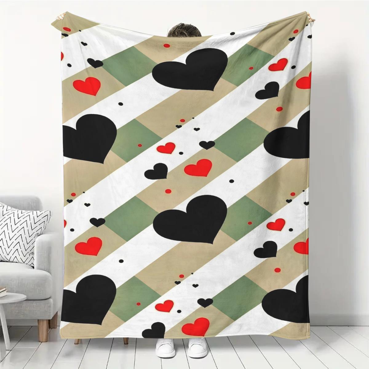 

1pc Black and red heartpatterned blanket polyester fabric machine washable suitable for bedroom and living room décor 75x100cm